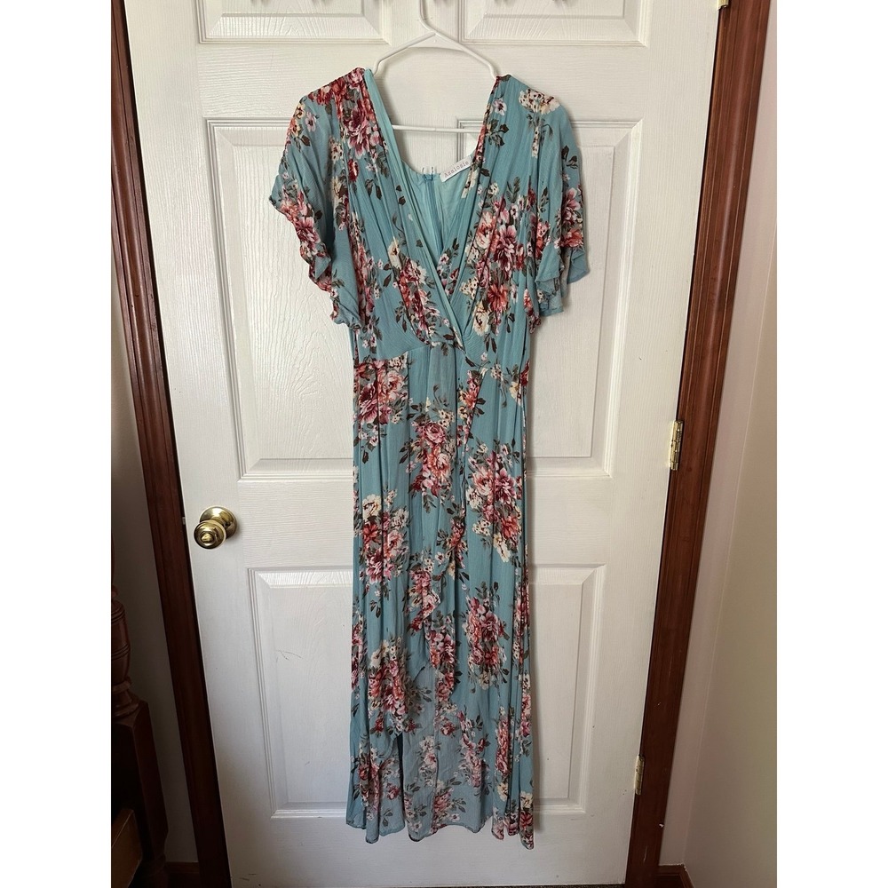 Azalosie Floral Faux Wrap Low High V-Neck Midi Dress Size XXL